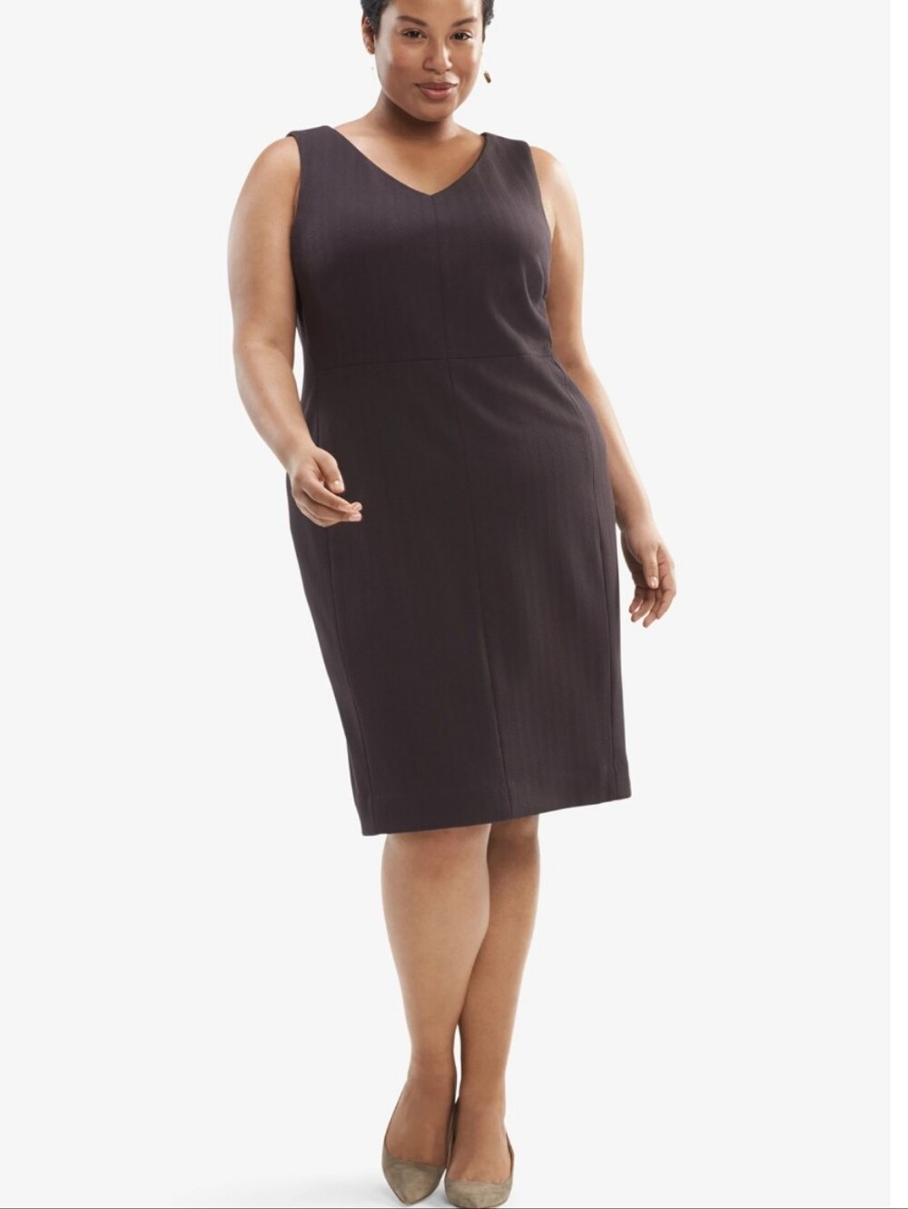 MM Lafleur The Rachel Ponte Sleeveless V-Neck Sheath Dress in Fig Black 1X